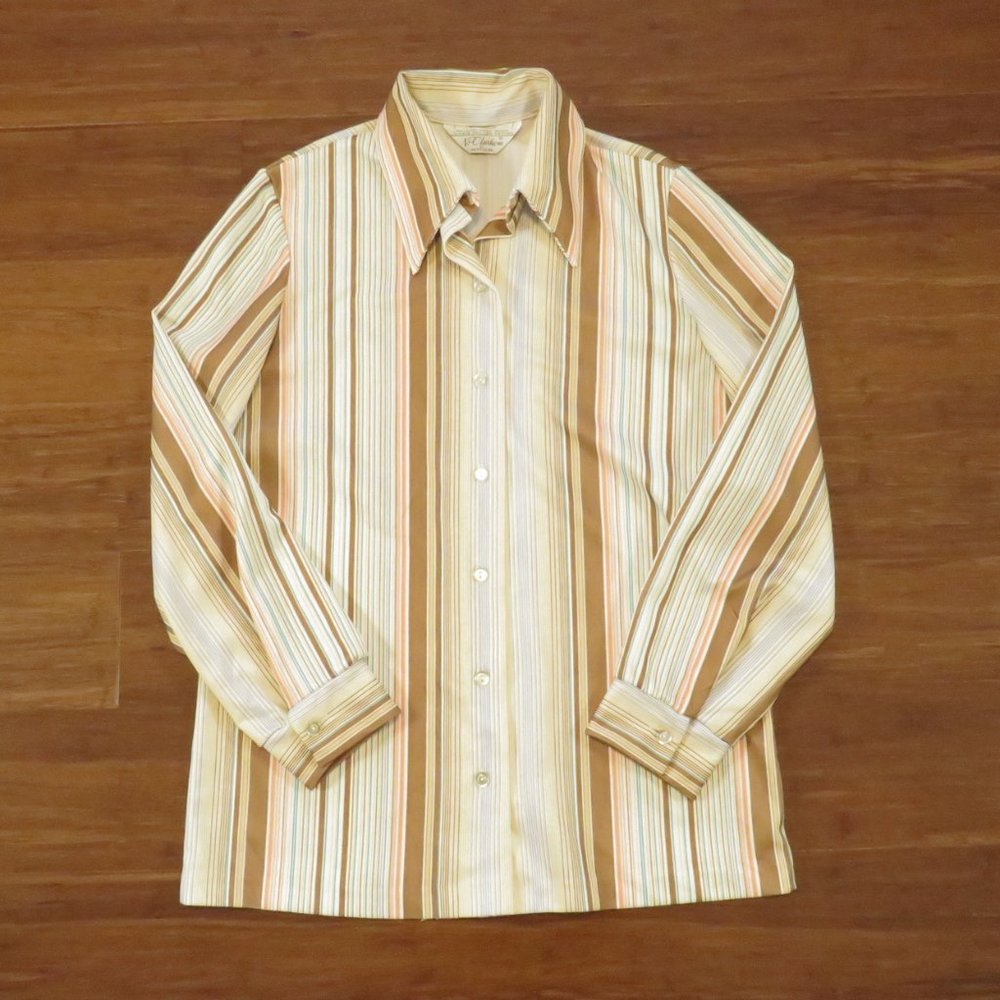 Womens 1970s Striped Polyester Shirt Size Medium Vintage